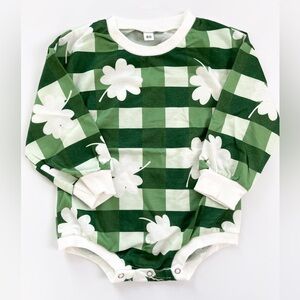 Kids St. Patrick's Day Green Checkered Bubble Romper